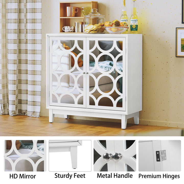 HLR® Modern Sideboard Buffet with 2 Mirror Doors – Glam Accent Storage Cabinet for Living, Dining & Entryway
