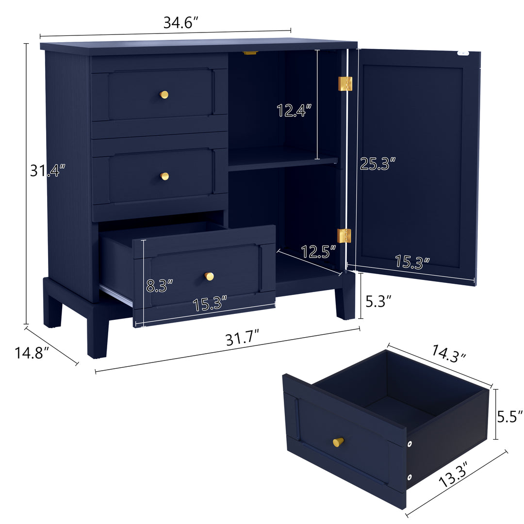 HLR® Wooden Accent Sideboard Cabinet – 3-Drawer Storage, Door & Shelves – Stylish Organization for Living Room & Entryway