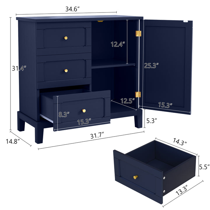 HLR® Wooden Accent Sideboard Cabinet – 3-Drawer Storage, Door & Shelves – Stylish Organization for Living Room & Entryway