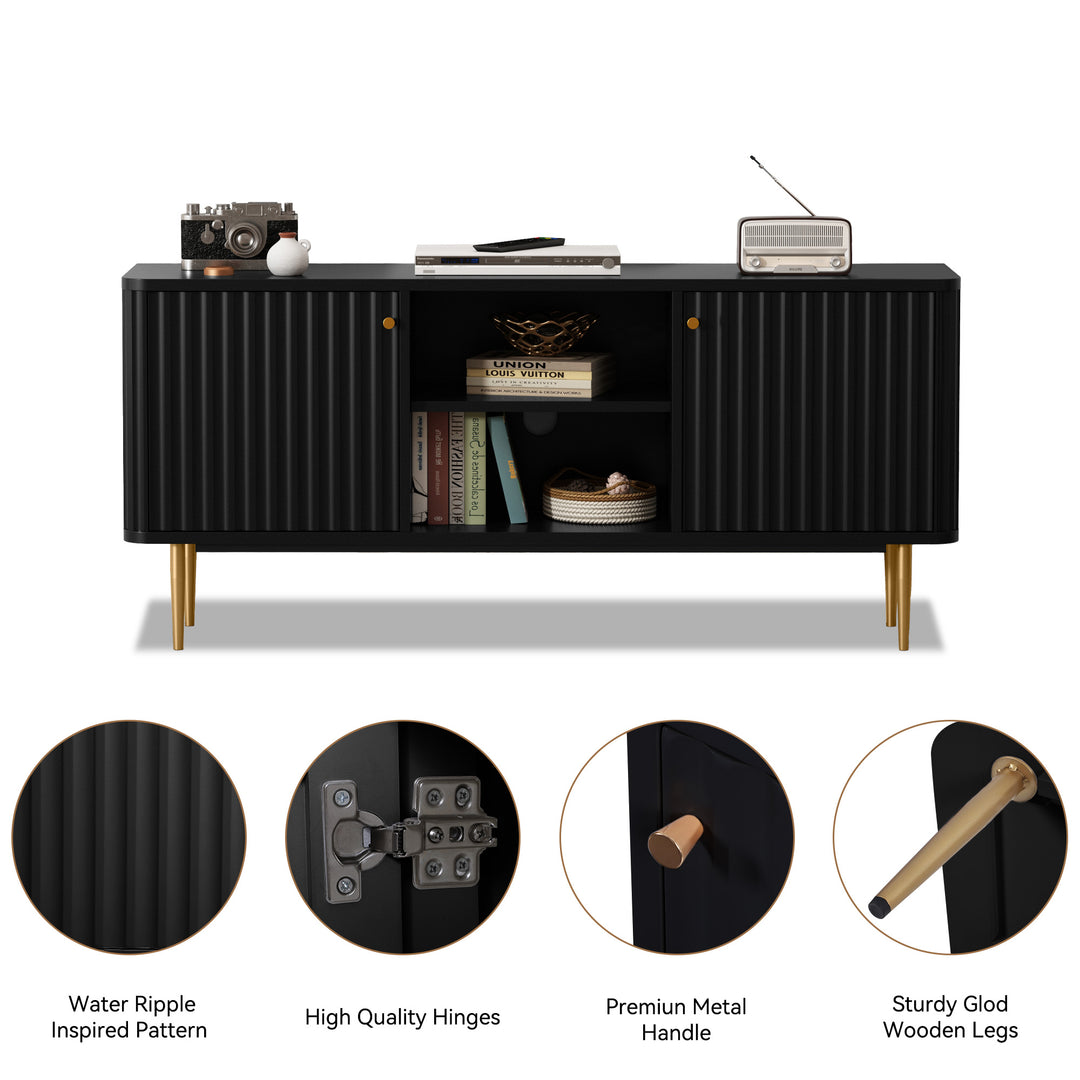 HLR® Mid Century Modern Fluted TV Stand with Stylish Storage for Living Room & Bedroom