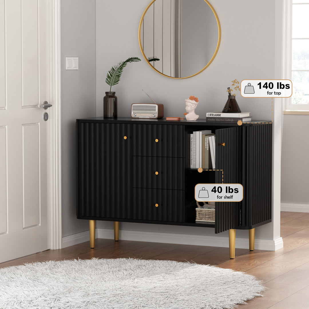 HLR® Modern Fluted Accent Sideboard Buffet with Drawers & Storage Cabinet – Stylish Organizer for Entryway, Kitchen & Living Room