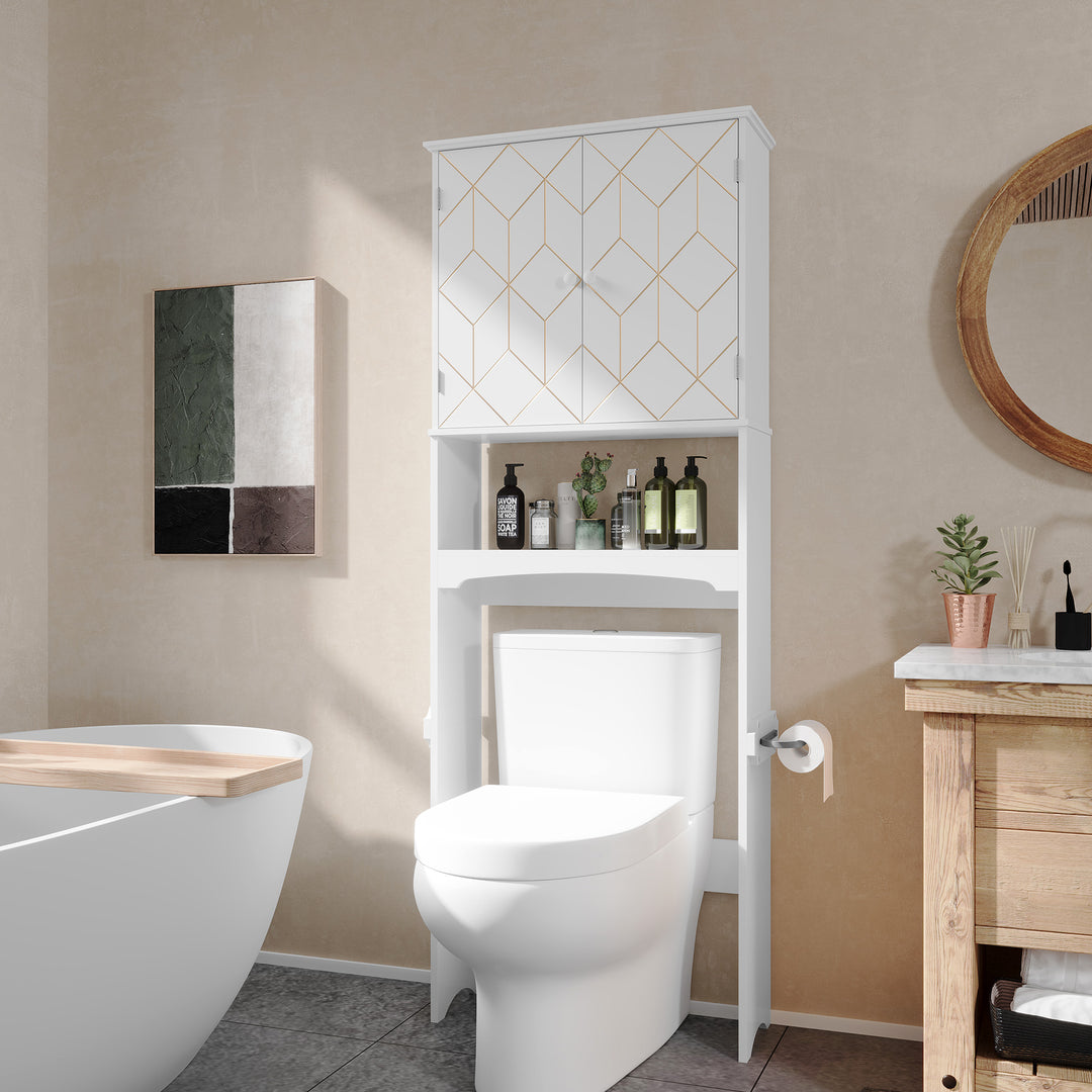 HLR® Space-Saving Over-The-Toilet Storage Cabinet with Doors & Adjustable Shelves – Fits Most Standard Toilets for Bathroom Organization