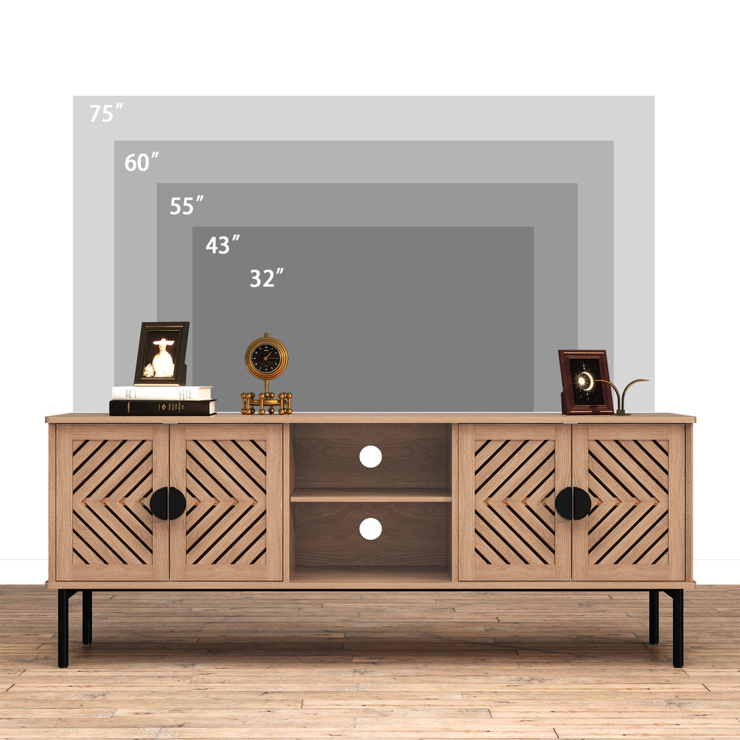 HLR® Modern Wood TV Stand with 2-Tier Shelves & Storage – Stylish Centerpiece for Living Room