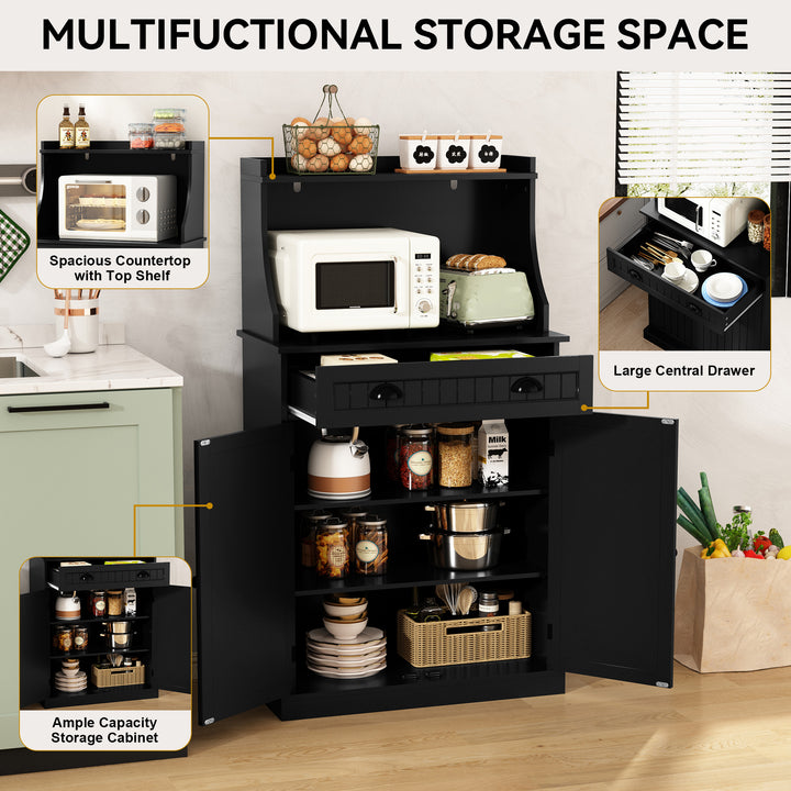 HLR® 54" White Microwave Stand with Drawers & Hutch – Adjustable Shelf Pantry Cabinet for Kitchen, Dining & Living Spaces