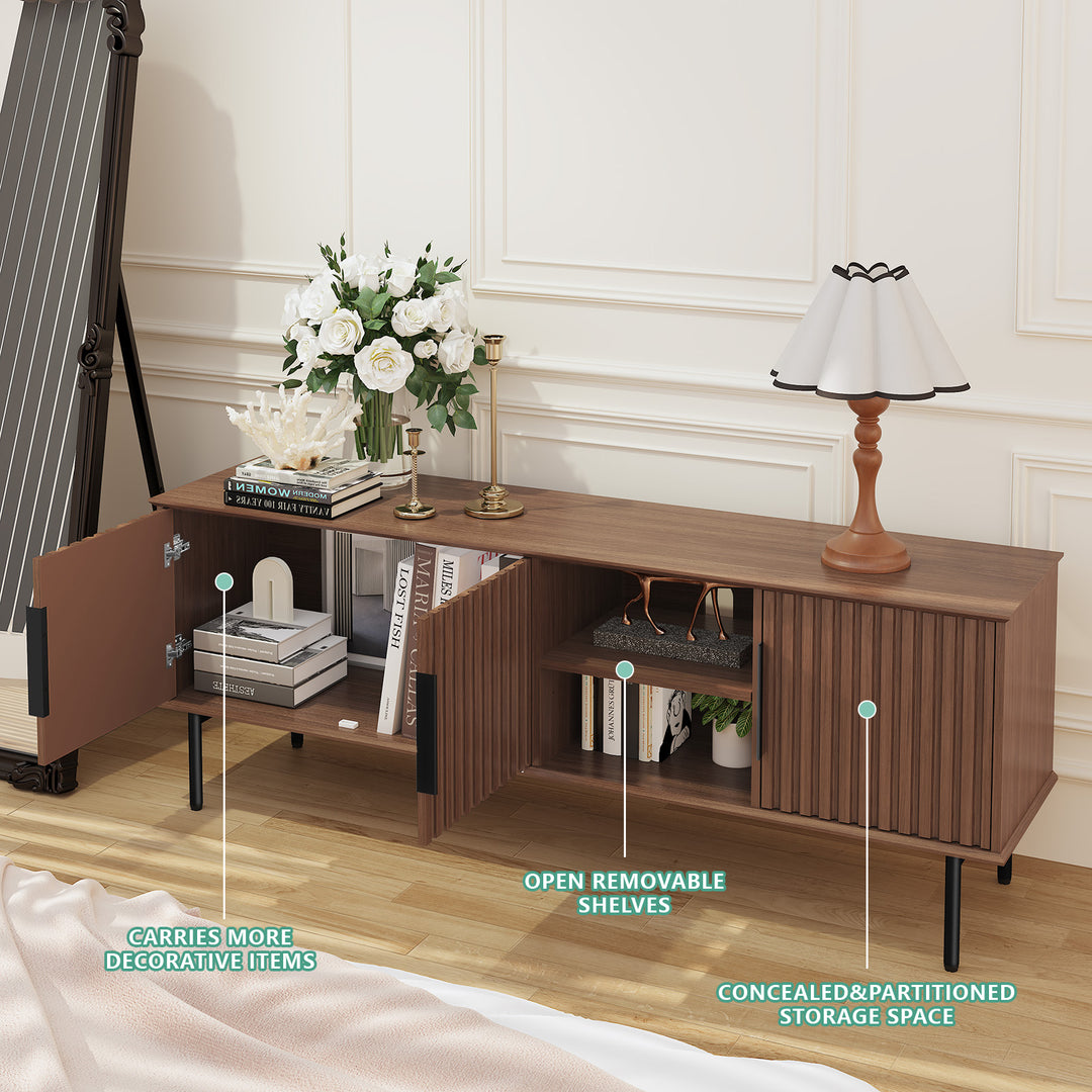 HLR® Mid Century Modern Fluted 66" TV Stand with Storage – Fits TVs up to 75" – Wooden Entertainment Center for Living Room & Family Room