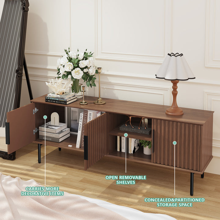 HLR® Mid Century Modern Fluted 66" TV Stand with Storage – Fits TVs up to 75" – Wooden Entertainment Center for Living Room & Family Room