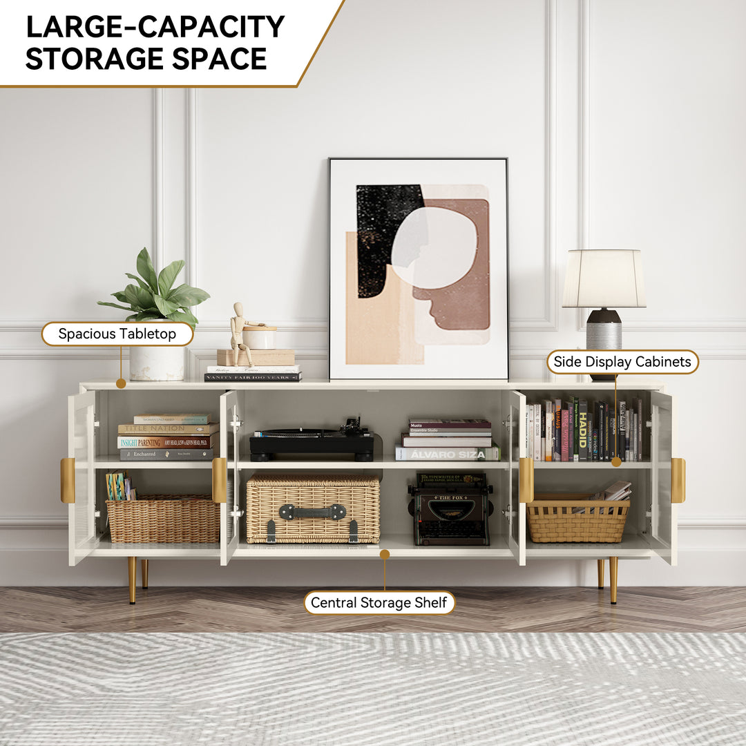 HLR® Modern TV Stand for TVs Up to 70" with Glass-Door Console & Gold Legs – Wooden Entertainment Center for Living & Bedroom