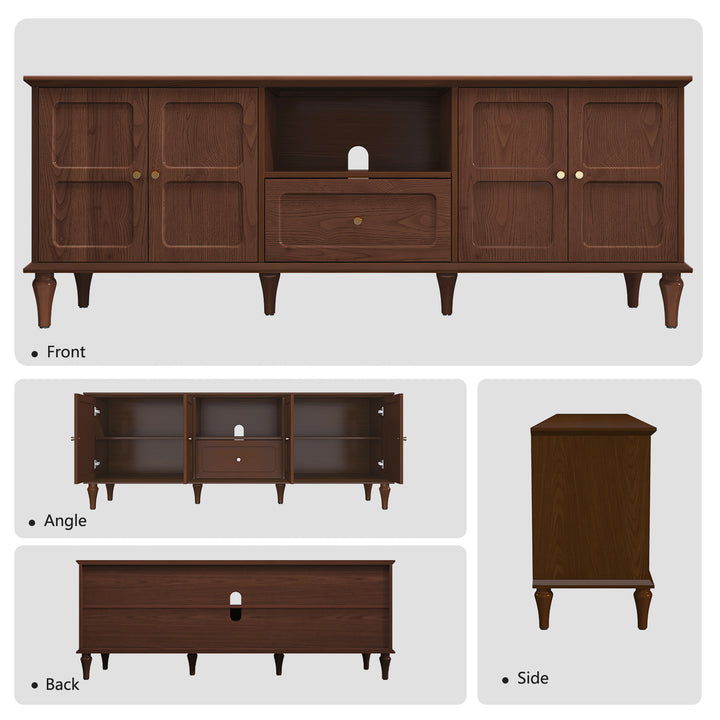 HLR® 67"Mid-Century Modern TV Stand for 75" TVs – Retro Walnut Media Console with 3 Doors, 2 Drawers & Adjustable Shelves