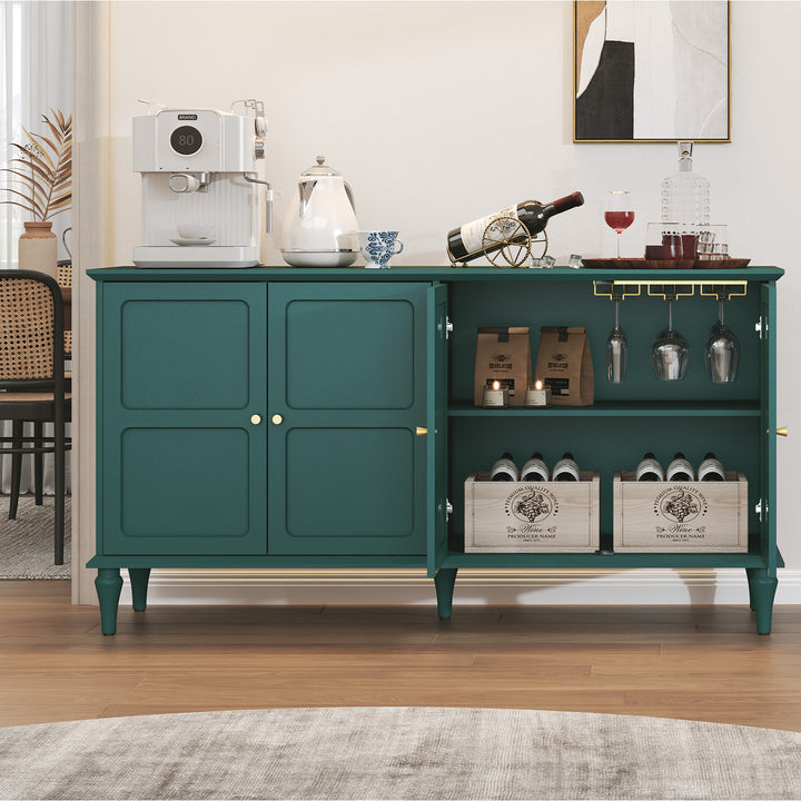 HLR® Mid Century 58'' Wooden Sideboard Buffet Cabinet – 4-Door Storage for Living, Dining & Bedroom