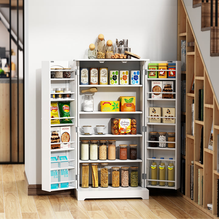 HLR® 41" Classic White Freestanding Kitchen Pantry Cabinet with Adjustable Shelves & Doors – Versatile Storage for Kitchen, Dining & Living Spaces