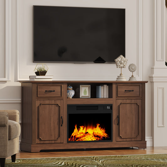 HLR® Modern Fireplace TV Stand for TVs Up to 65" – Adjustable Shelf Entertainment Center with Storage for Living Room