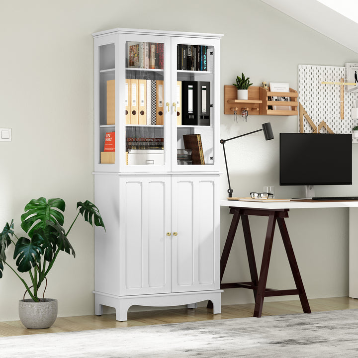 HLR® 72" Classical Freestanding Pantry Sideboard with Glass Doors – Adjustable Shelves Tall Storage Cabinet for Kitchen, Dining & Living Room