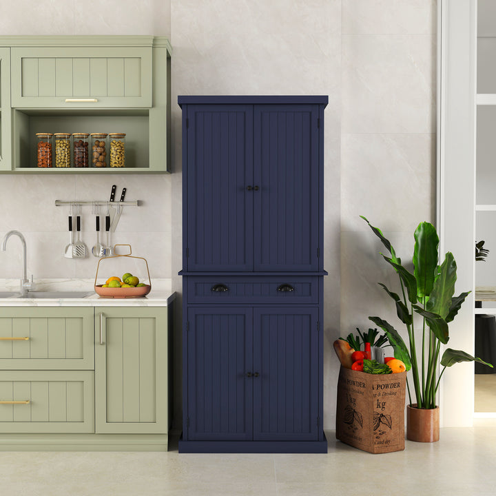 HLR® Classic White Freestanding Pantry Cabinet with Adjustable Shelves & Drawer – Versatile Storage for Kitchen, Bathroom & Hallway