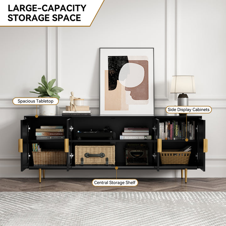 HLR® Modern TV Stand for TVs Up to 70" with Glass-Door Console & Gold Legs – Wooden Entertainment Center for Living & Bedroom