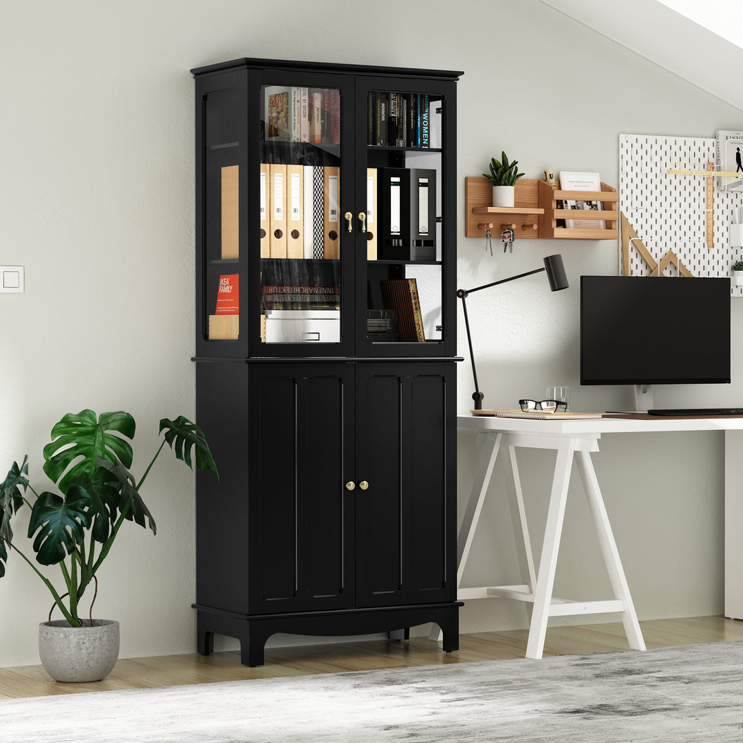 HLR® 72" Classical Freestanding Pantry Sideboard with Glass Doors – Adjustable Shelves Tall Storage Cabinet for Kitchen, Dining & Living Room