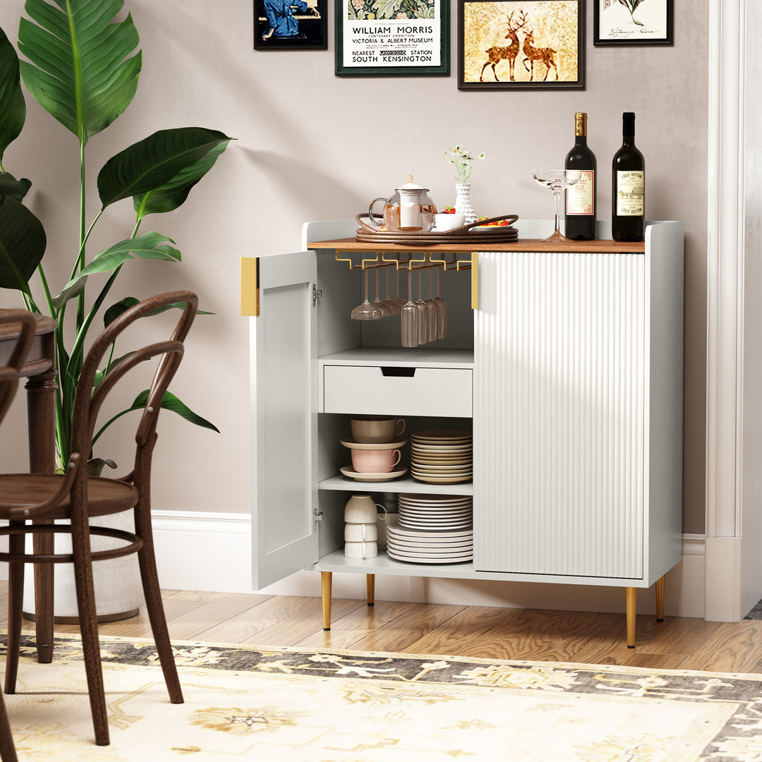 HLR® Coffee Bar Cabinet with Wine Racks – Fluted Texture Liquor Cabinet Modern Sideboard Buffet for Kitchen, Dining & Living Room