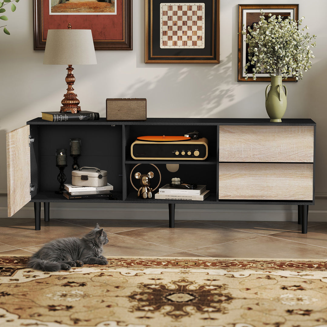 HLR® 75" Mid Century Modern TV Stand – Storage Console with Drawers – Entertainment Center for Living Room