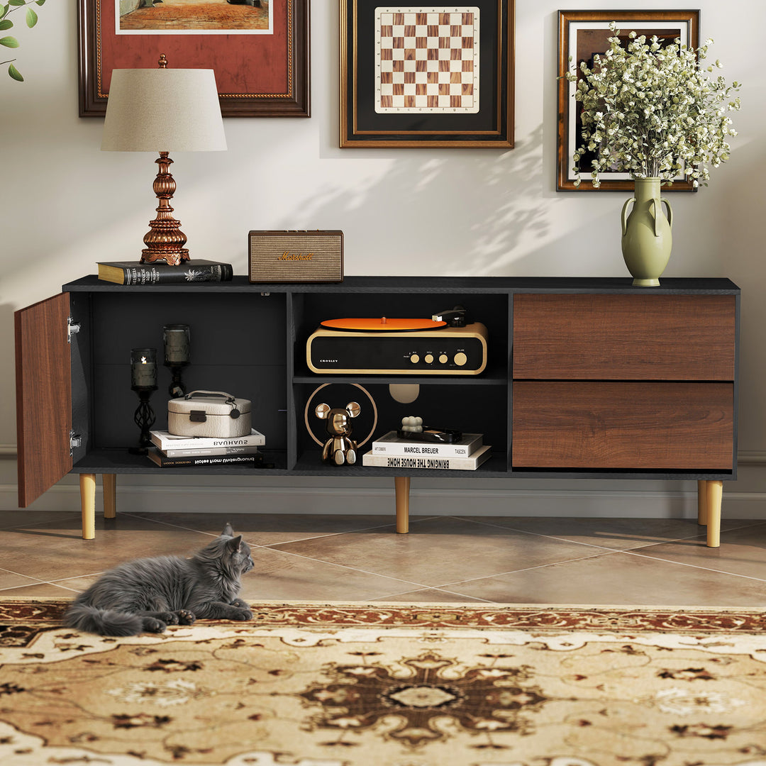 HLR® 75" Mid Century Modern TV Stand – Storage Console with Drawers – Entertainment Center for Living Room