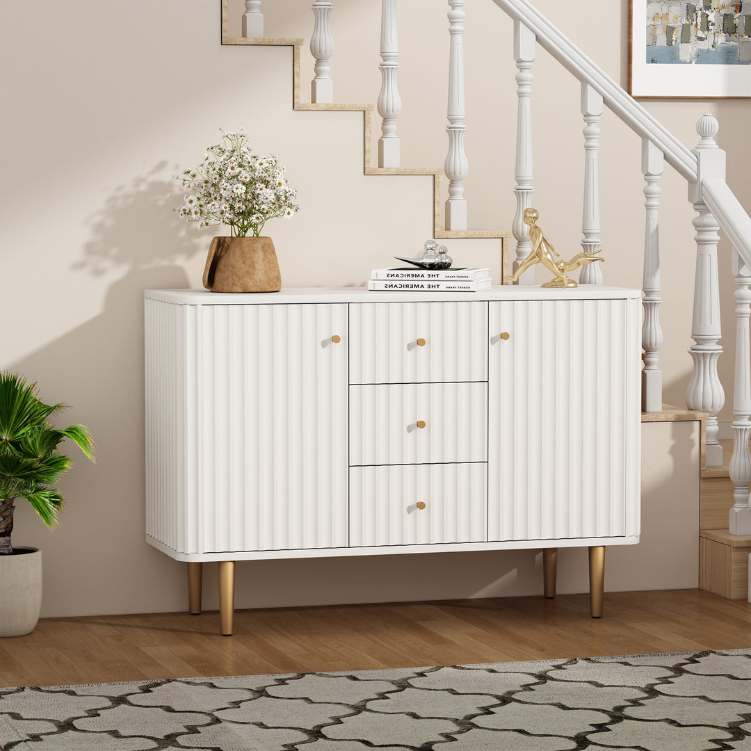 HLR® Modern Fluted Accent Sideboard Buffet with Drawers & Storage Cabinet – Stylish Organizer for Entryway, Kitchen & Living Room