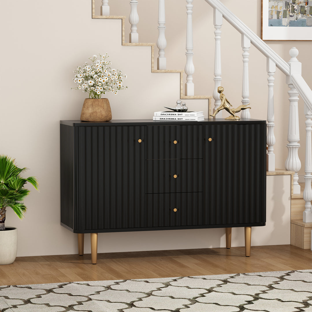 HLR® Modern Fluted Accent Sideboard Buffet with Drawers & Storage Cabinet – Stylish Organizer for Entryway, Kitchen & Living Room