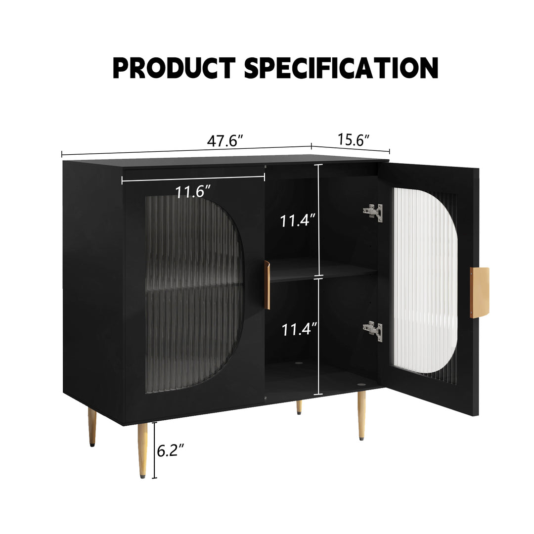 HLR® Modern Wood Credenza Sideboard – 2-Glass Door Storage – Stylish Organizer for Kitchen, Dining & Living Room