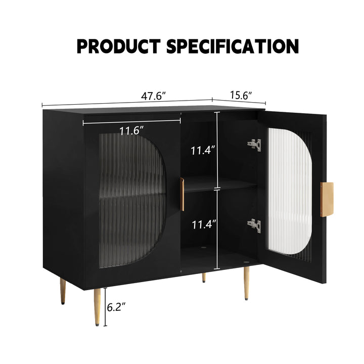 HLR® Modern Wood Credenza Sideboard – 2-Glass Door Storage – Stylish Organizer for Kitchen, Dining & Living Room