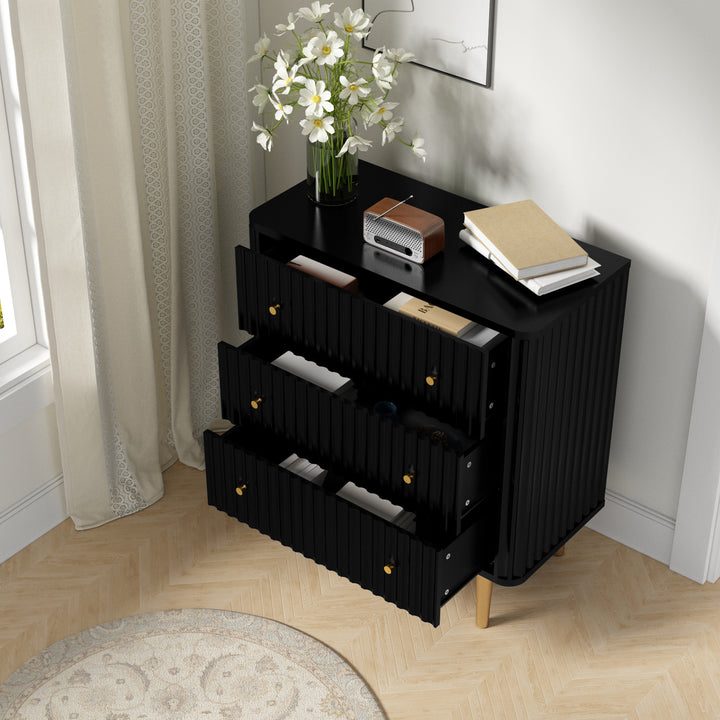 HLR® White Modern Tall Wood Dresser 3-Drawer Storage Cabinet with Fluted Texture – Stylish Organizer for Bedroom, Closet, Living Room & Hallway