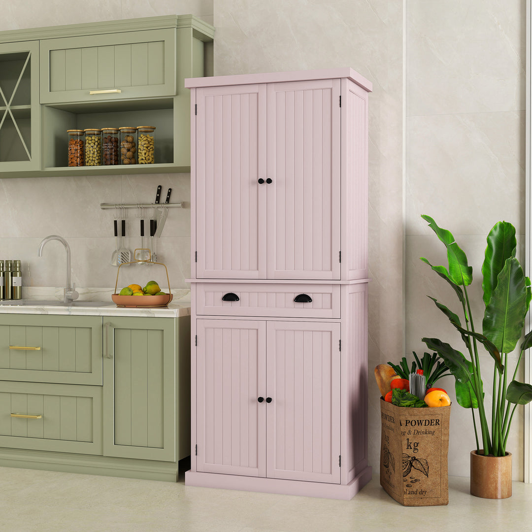 HLR® Classic White Freestanding Pantry Cabinet with Adjustable Shelves & Drawer – Versatile Storage for Kitchen, Bathroom & Hallway
