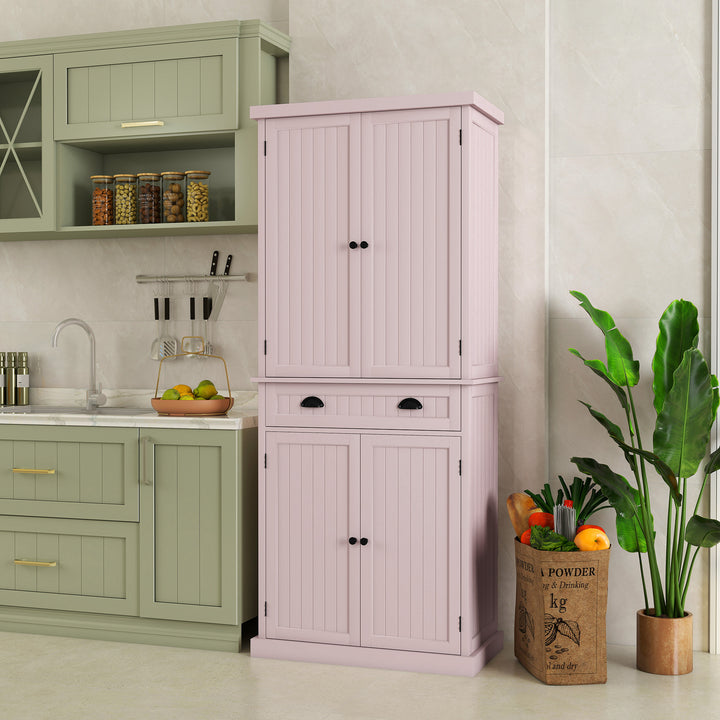 HLR® Classic White Freestanding Pantry Cabinet with Adjustable Shelves & Drawer – Versatile Storage for Kitchen, Bathroom & Hallway