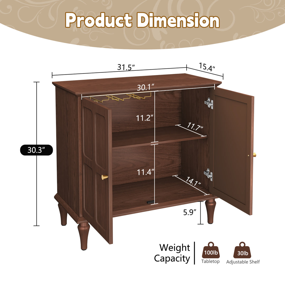 HLR® Mid-Century Modern 31.4''W Wooden Credenza Sideboard – 2-Door with Adjustable Shelves for Living & Dining Room