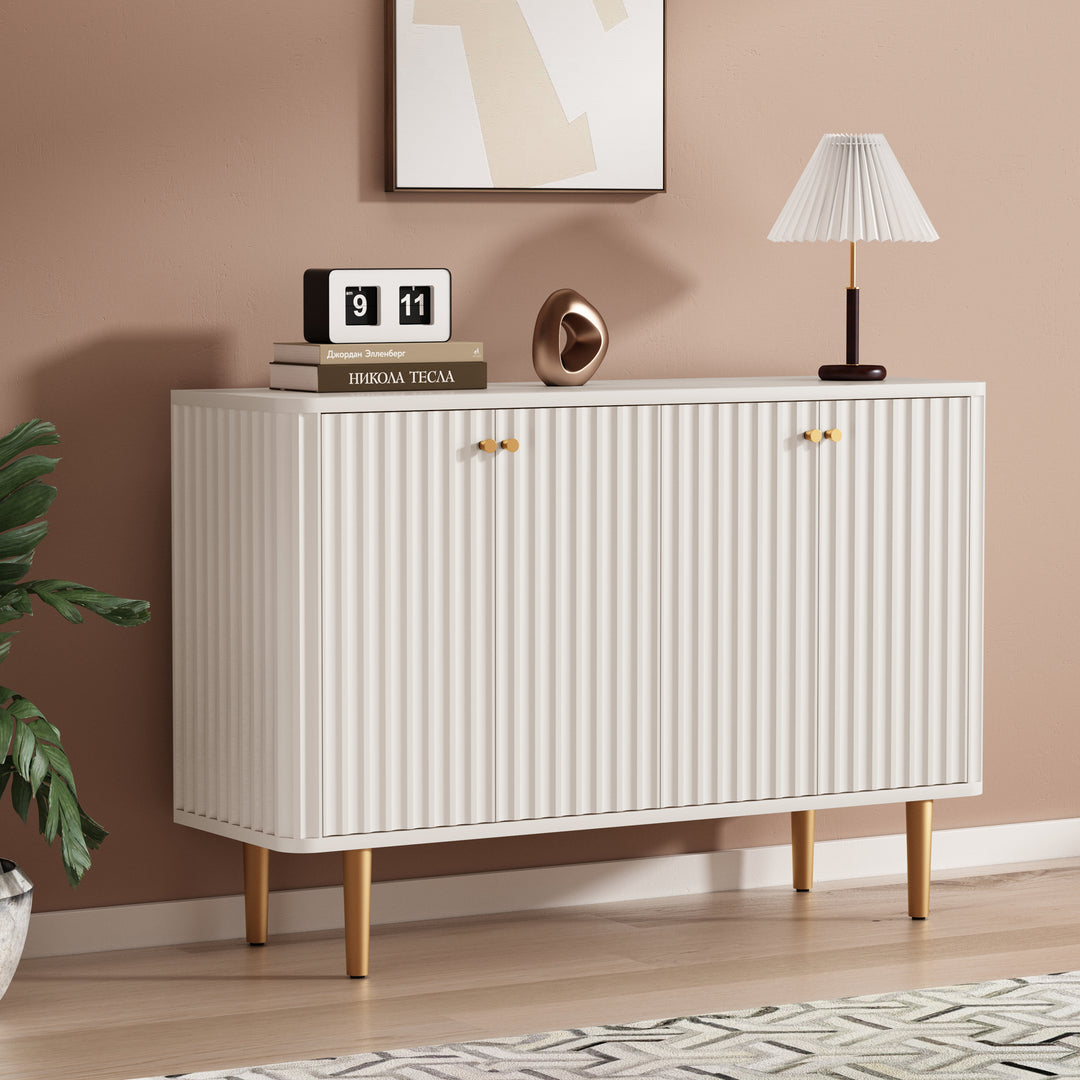 HLR® 48" Modern Sideboard Buffet with 4 Doors & Removable Shelves – Embossed Credenza Entryway Cabinet for Living & Dining Rooms