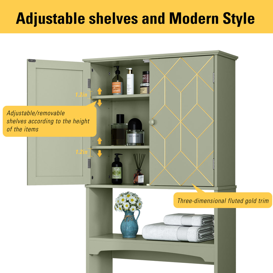 HLR® Space-Saving Over-The-Toilet Storage Cabinet with Doors & Adjustable Shelves – Fits Most Standard Toilets for Bathroom Organization