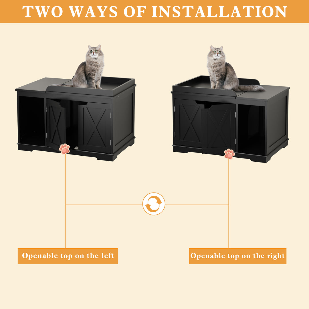 HLR® Hidden Flip-Top Cat Litter Box Furniture Wooden Enclosure Spacious for Medium & Large Cats