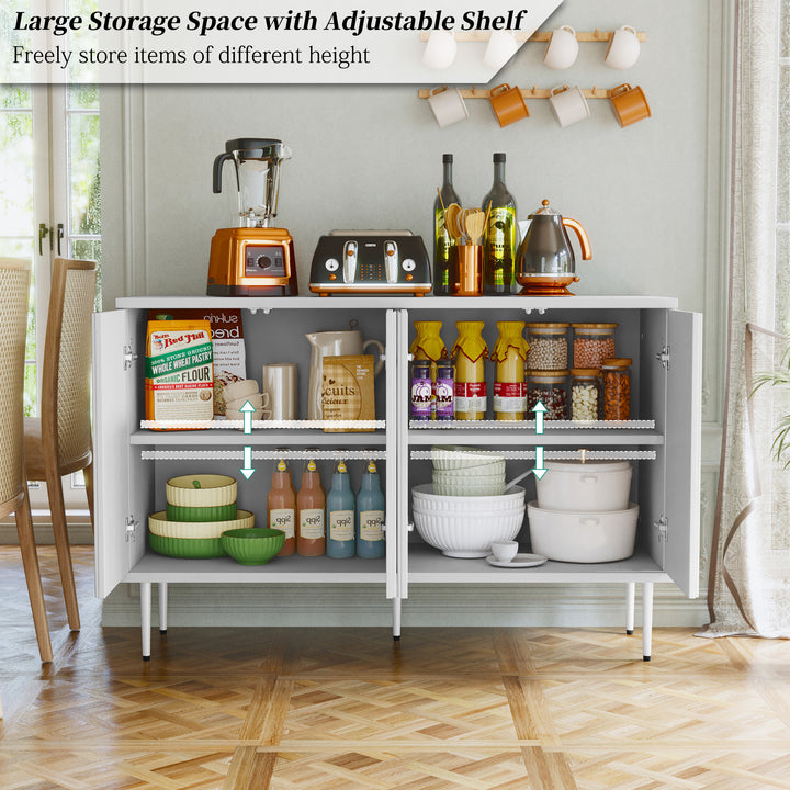 HLR® 47.24''W Modern Credenza Sideboard – 4-Door 3D Floral Design Storage Cabinet for Dining & Kitchen