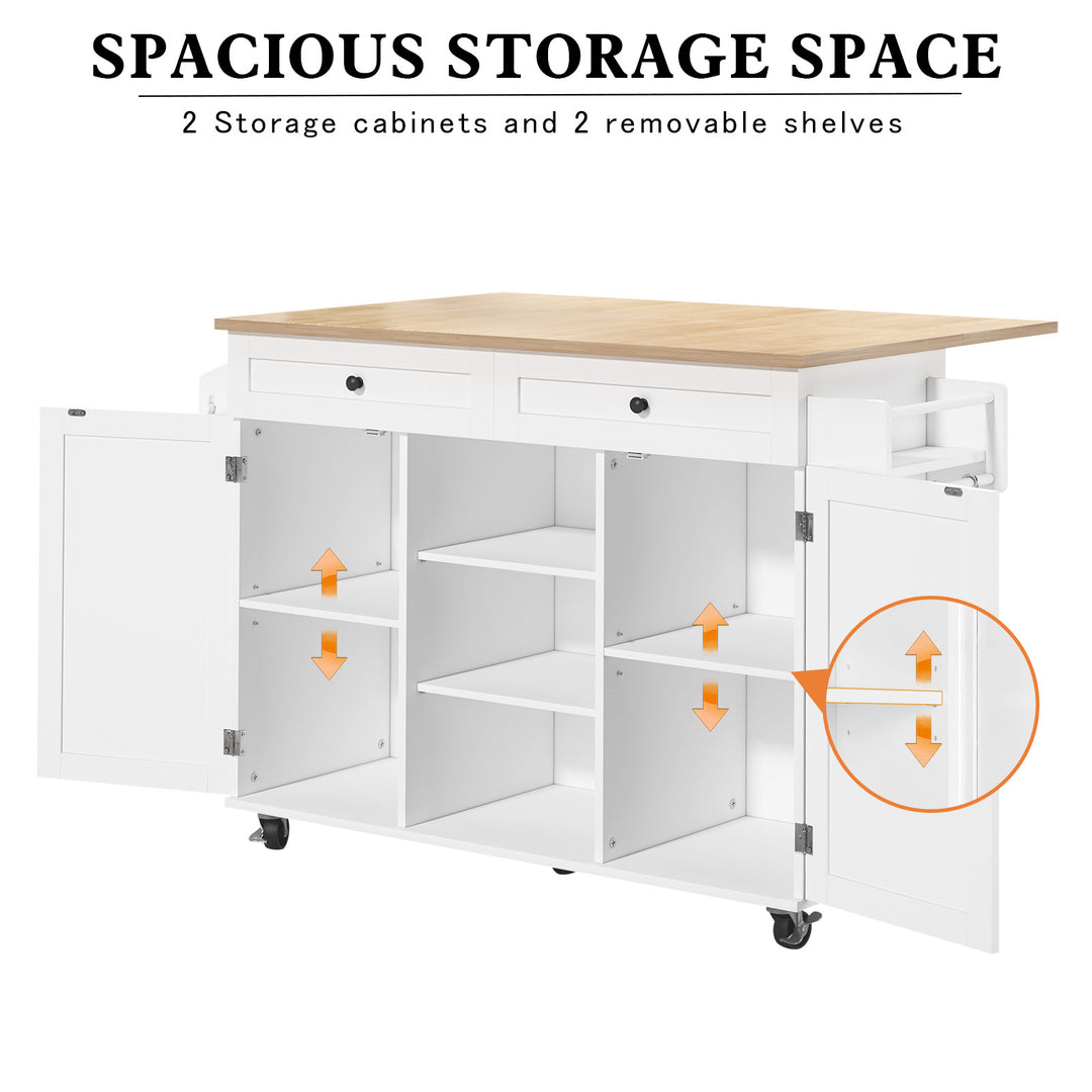 HLR® Rolling Kitchen Island with Drop-Leaf Countertop & Barn Door Design – Mobile Cart with Storage Cabinet & Tower Rack for Kitchen