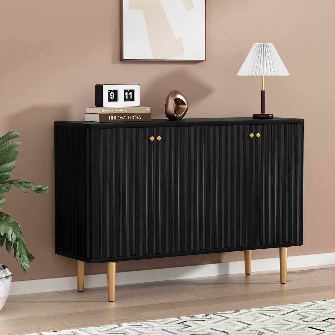 HLR® 48" Modern Sideboard Buffet with 4 Doors & Removable Shelves – Embossed Credenza Entryway Cabinet for Living & Dining Rooms