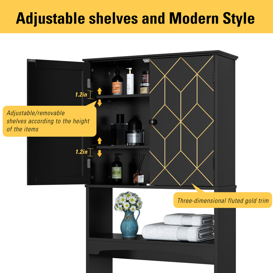 HLR® Space-Saving Over-The-Toilet Storage Cabinet with Doors & Adjustable Shelves – Fits Most Standard Toilets for Bathroom Organization