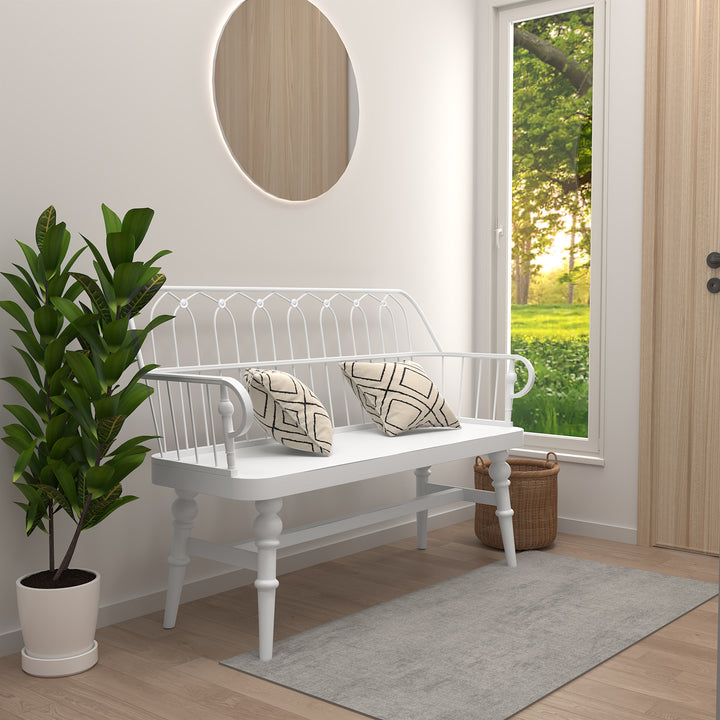 HLR® Mid-Century Modern Entryway Bench – Metal Frame with Solid Wood Legs | Industrial Hallway Seating with Retro Charm