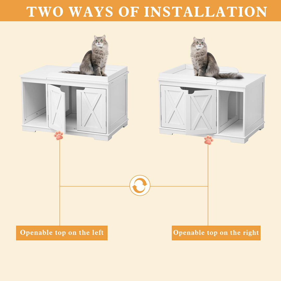 HLR® Hidden Flip-Top Cat Litter Box Furniture Wooden Enclosure Spacious for Medium & Large Cats