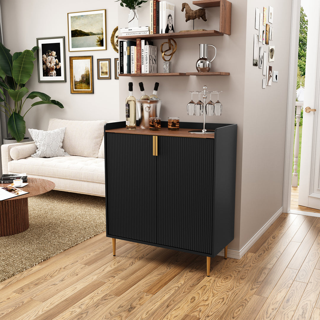 HLR® Coffee Bar Cabinet with Wine Racks – Fluted Texture Liquor Cabinet Modern Sideboard Buffet for Kitchen, Dining & Living Room