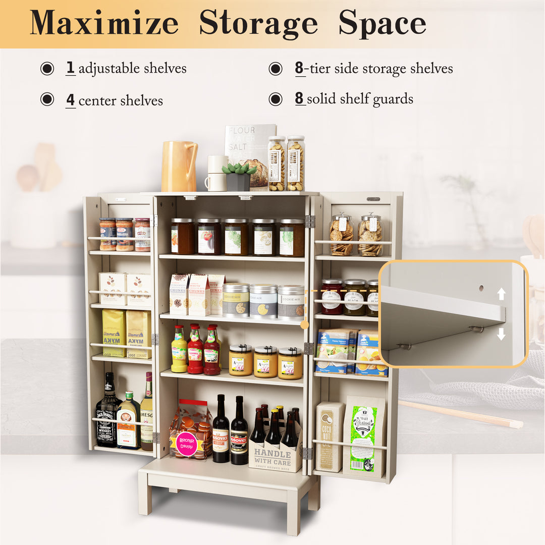 HLR® 45" Kitchen Pantry Cabinet with Gold Trim – Storage Cabinet for Kitchen & Dining Room