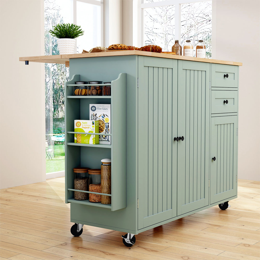 HLR® 50.4" Multifunctional Wooden Kitchen Island – 3 Doors, 2 Drawers, Spice Rack & Storage (Prep & Organization Cart)