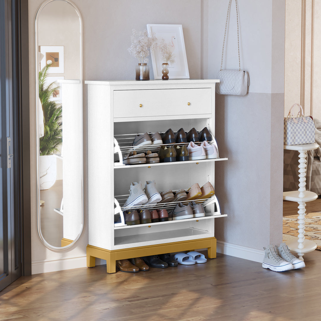 HLR® Space-Saving Hidden Shoe Cabinet – 2 Flip-Doors & 1 Drawer – Compact Storage for Entryway & Front Door