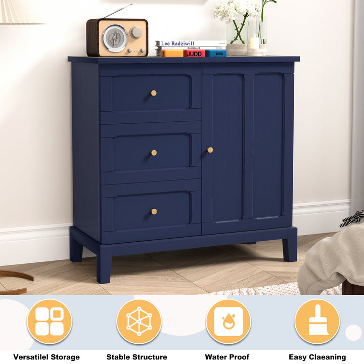 HLR® Wooden Accent Sideboard Cabinet – 3-Drawer Storage, Door & Shelves – Stylish Organization for Living Room & Entryway