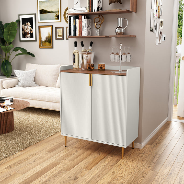 HLR® Coffee Bar Cabinet with Wine Racks – Fluted Texture Liquor Cabinet Modern Sideboard Buffet for Kitchen, Dining & Living Room