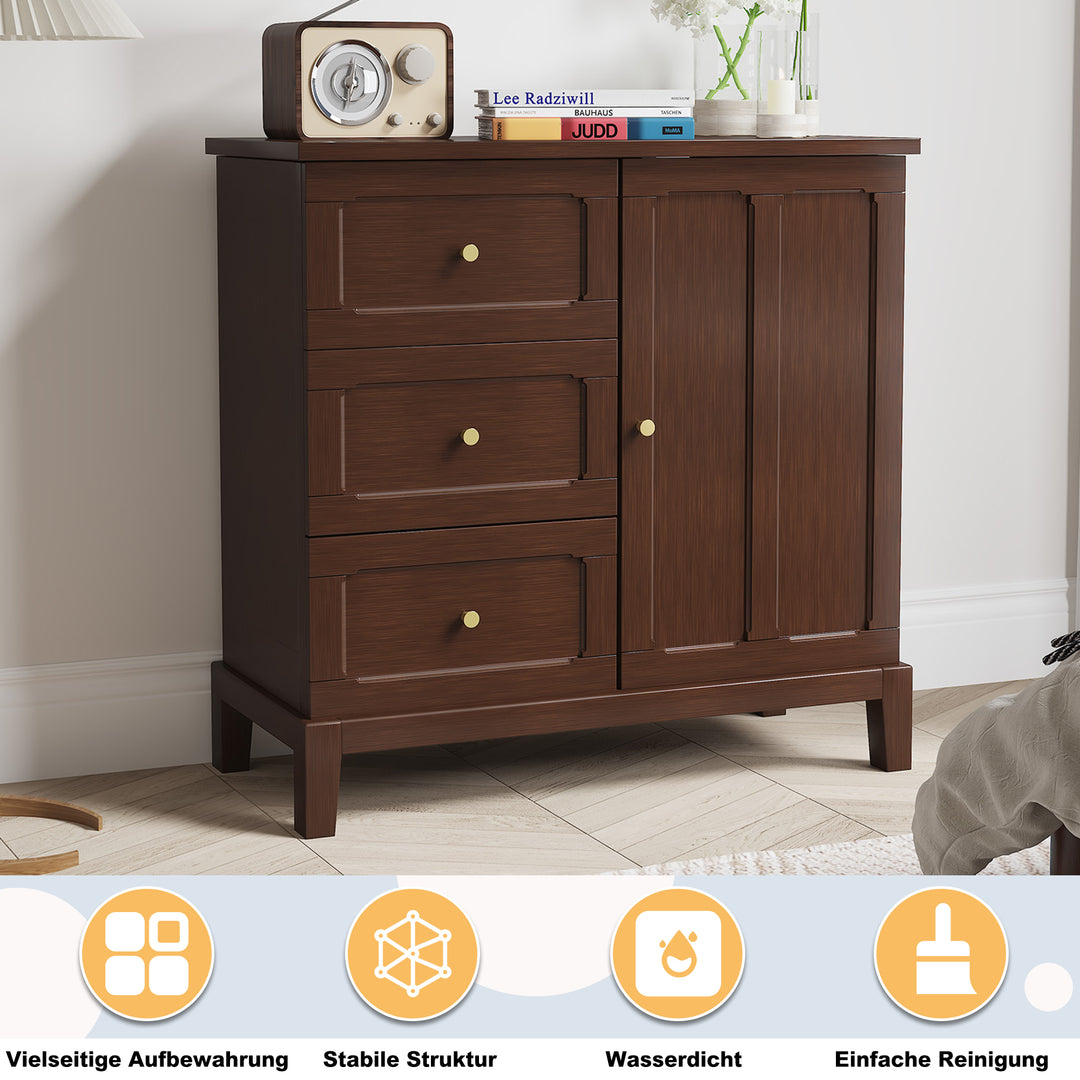 HLR® Wooden Accent Sideboard Cabinet – 3-Drawer Storage, Door & Shelves – Stylish Organization for Living Room & Entryway