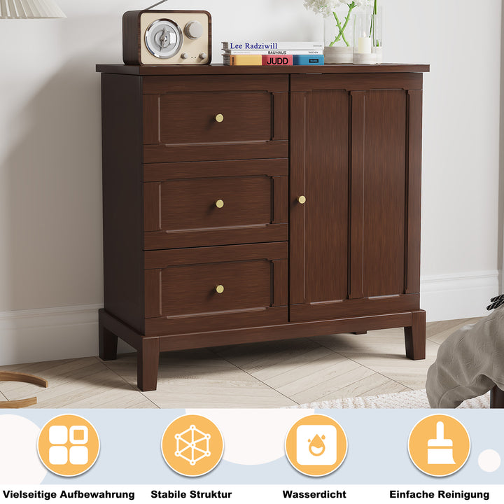 HLR® Wooden Accent Sideboard Cabinet – 3-Drawer Storage, Door & Shelves – Stylish Organization for Living Room & Entryway
