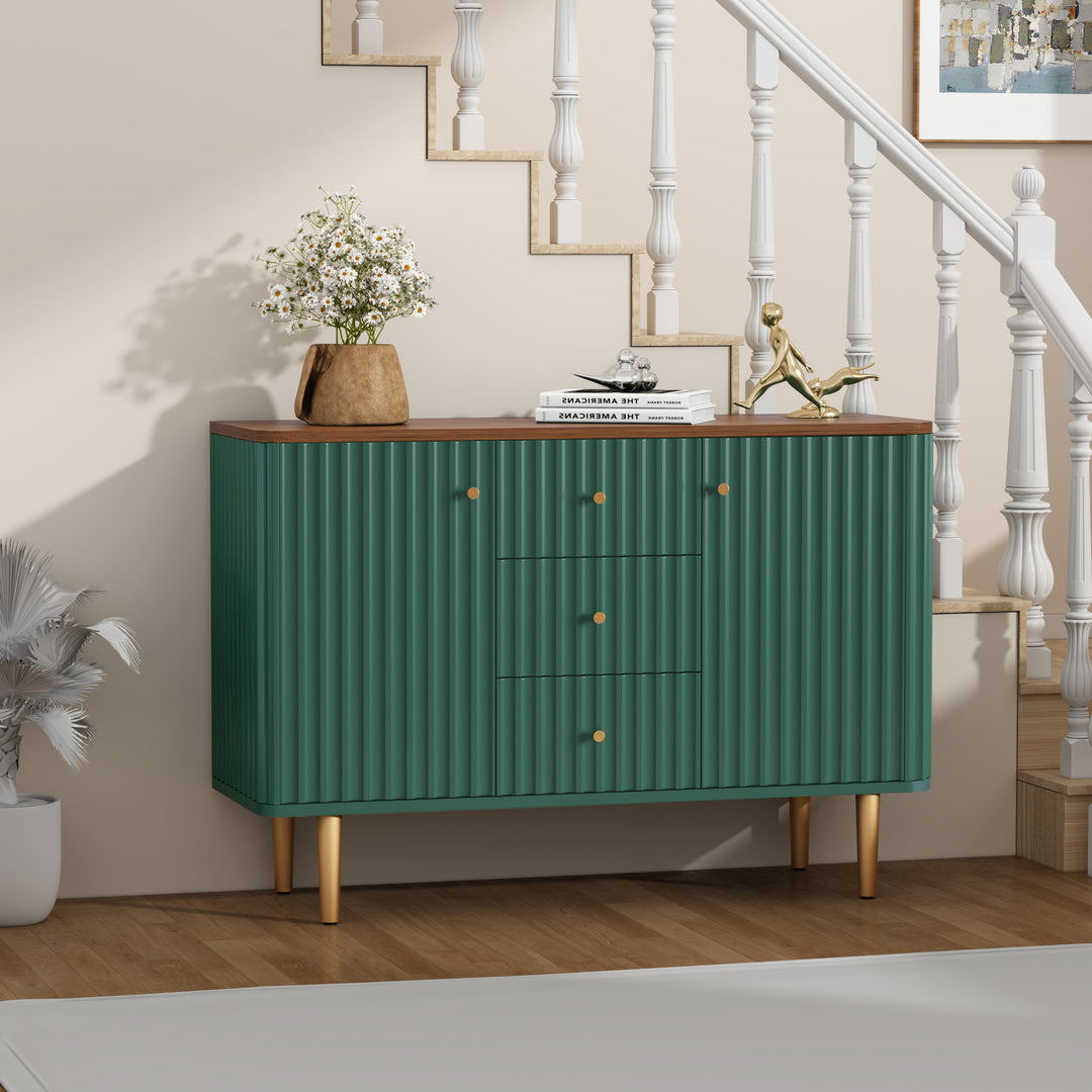 HLR® Modern Fluted Accent Sideboard Buffet with Drawers & Storage Cabinet – Stylish Organizer for Entryway, Kitchen & Living Room