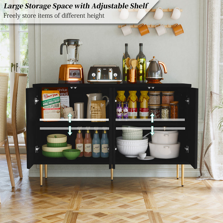 HLR® 47.24''W Modern Credenza Sideboard – 4-Door 3D Floral Design Storage Cabinet for Dining & Kitchen