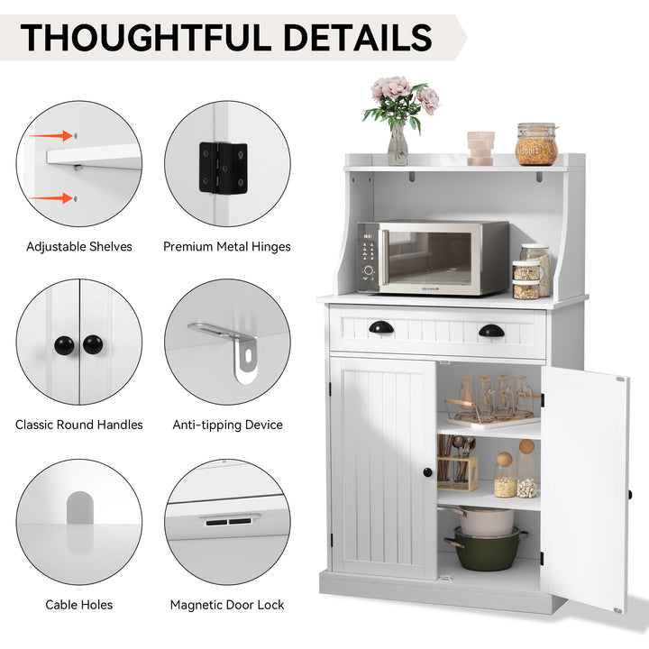 HLR® 54" White Microwave Stand with Drawers & Hutch – Adjustable Shelf Pantry Cabinet for Kitchen, Dining & Living Spaces